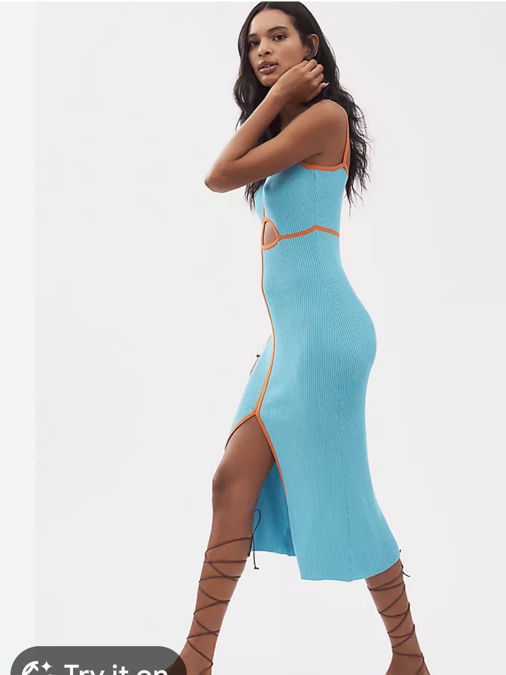 Anthropologie Siempre the label x NeW Turquoise Ribbed Dress Orange Large - Picture 6 of 7
